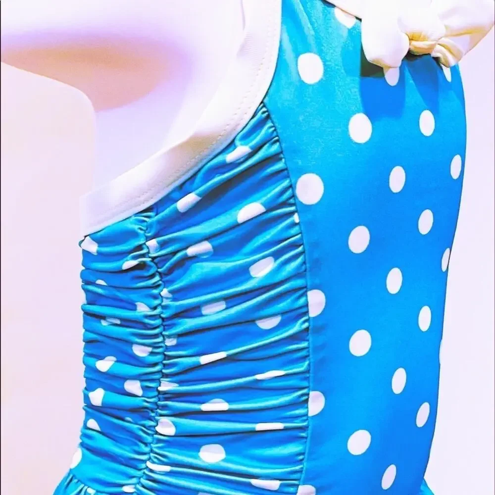 Toddler girl Gymboree blue and white  polka dot one piece swimsuit size 2T
